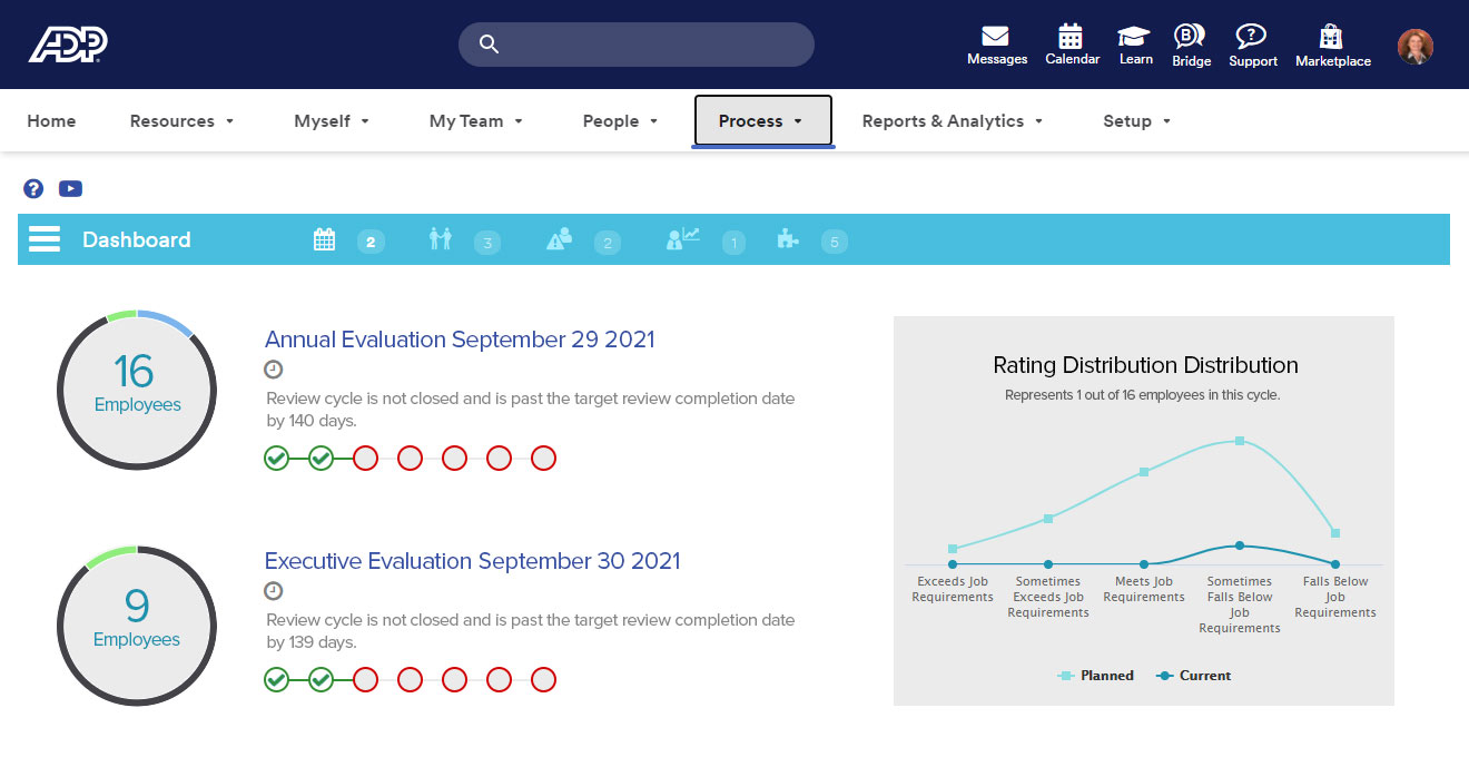 Screenshot of ADP talent management module.