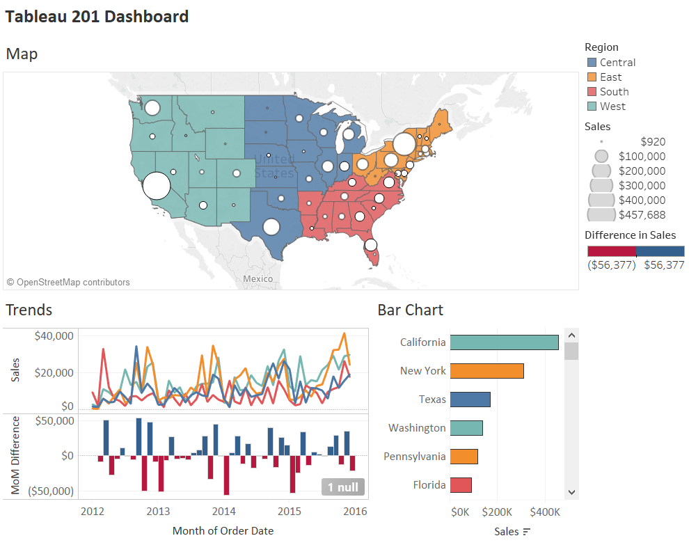 A map of the United States generated by Tableau.