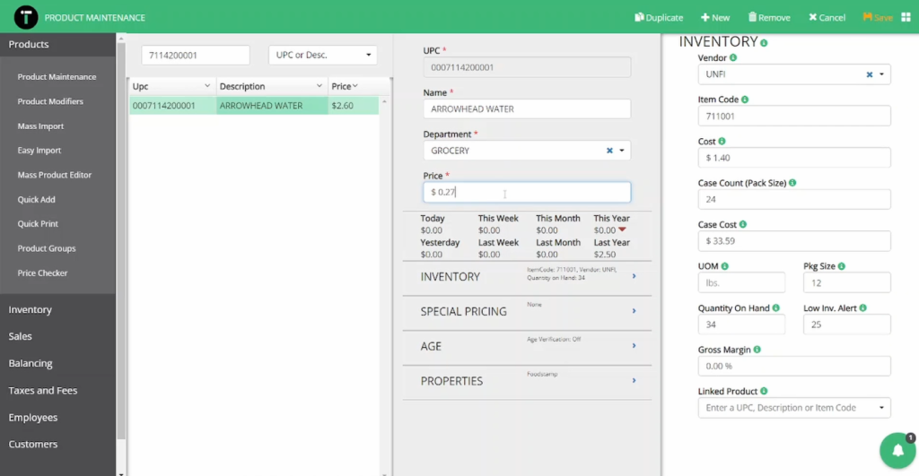 Product page within IT Retail's POS inventory module.