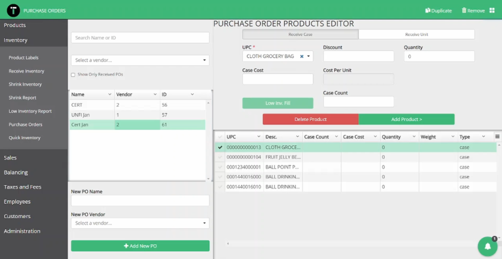 IT Retail's Purchase order manager.