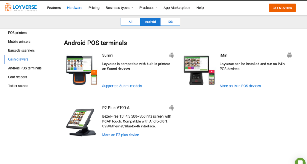 Three Android POS terminal brands compatible with Loyverse.