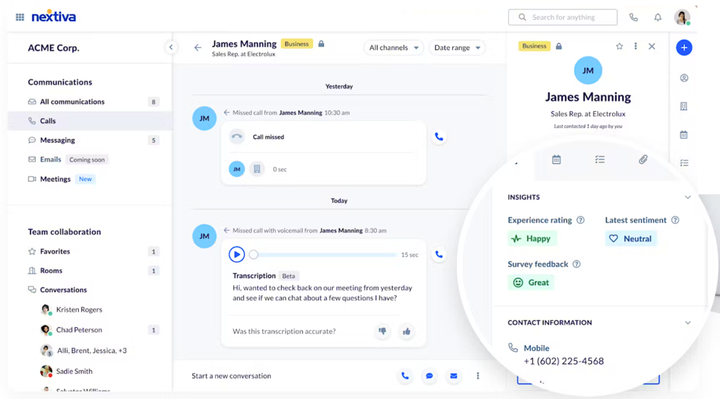 Nextiva call insights dashboard.