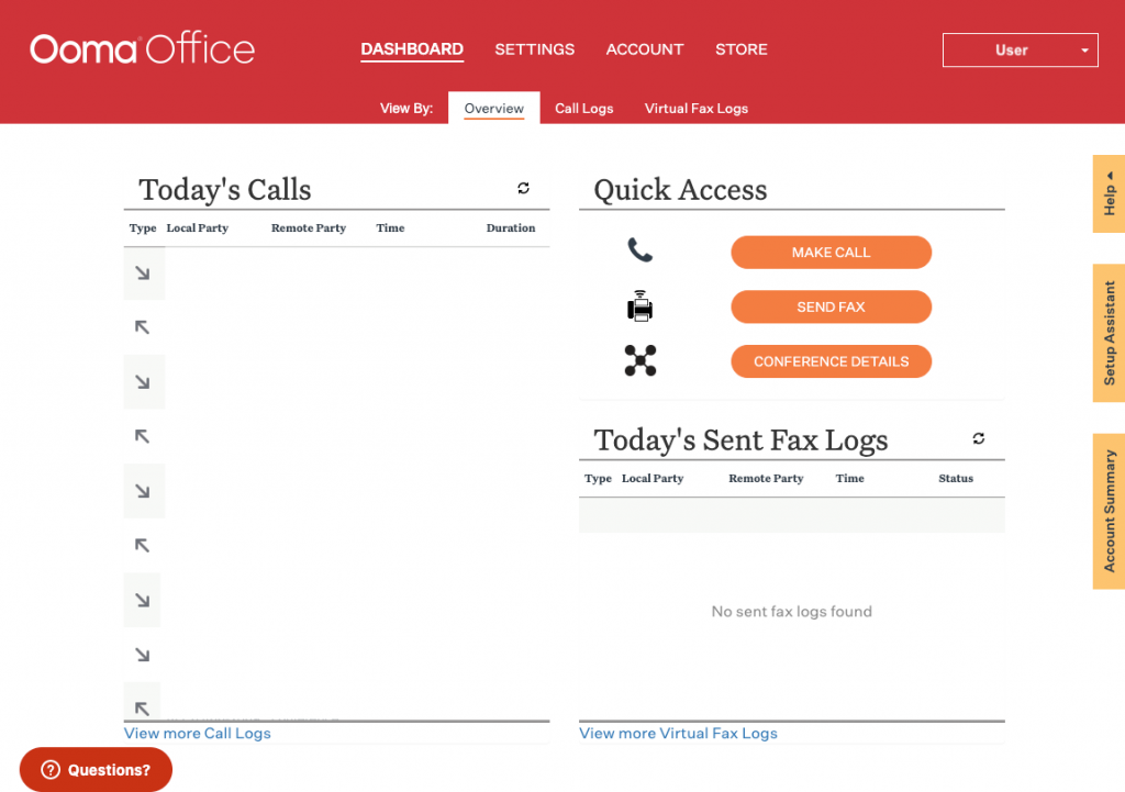 Ooma Office Dashboard.