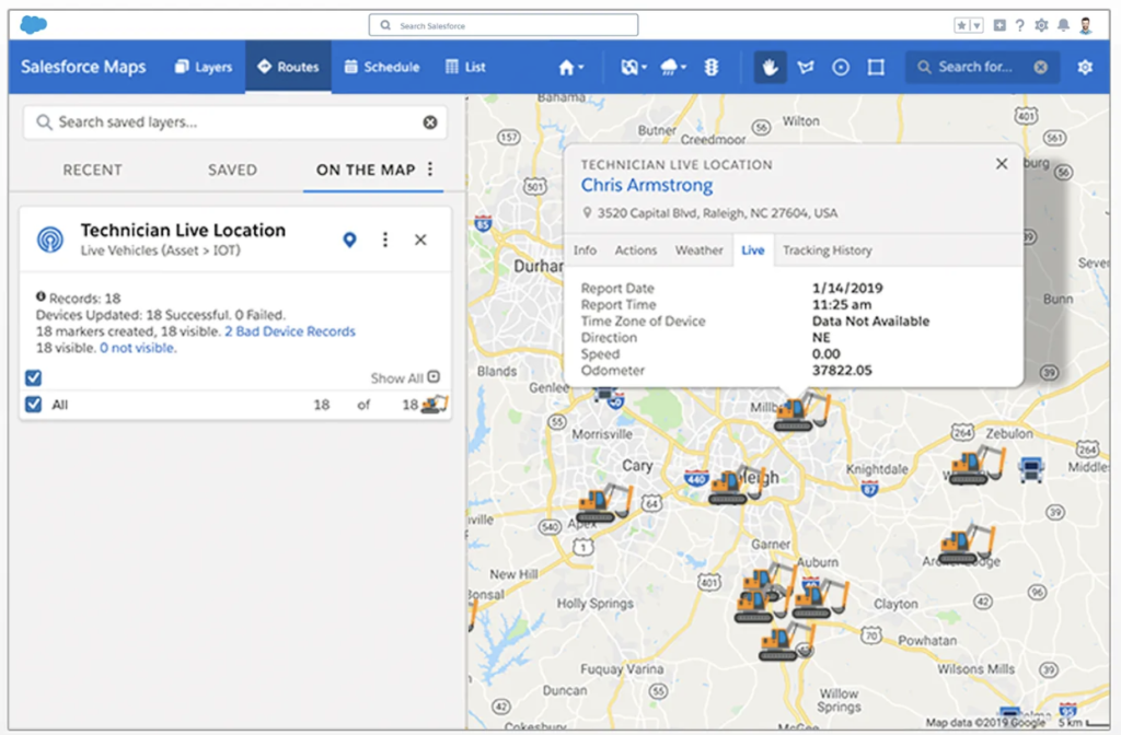 Salesforce maps dashboard.