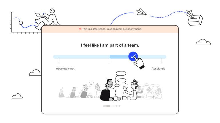 Officevibe displays an anonymous survey question that asks the participant how much they agree with the statement "I feel like I am part of a team."