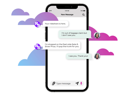 Illustration of an SMS API through a phone chat interface with text message exchanges.