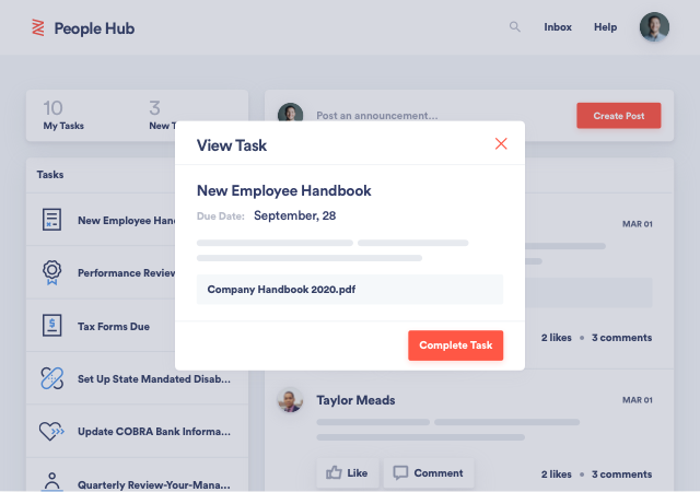 Screenshot of Zenefits People Hub platform.