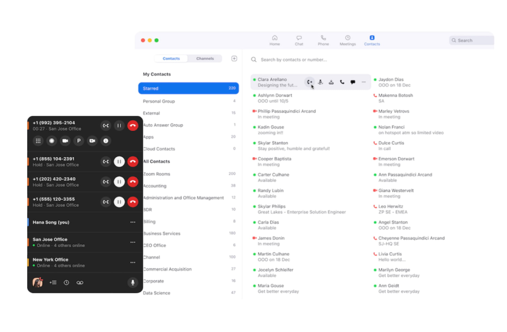 Zoom Phone call handling panel and desktop app.